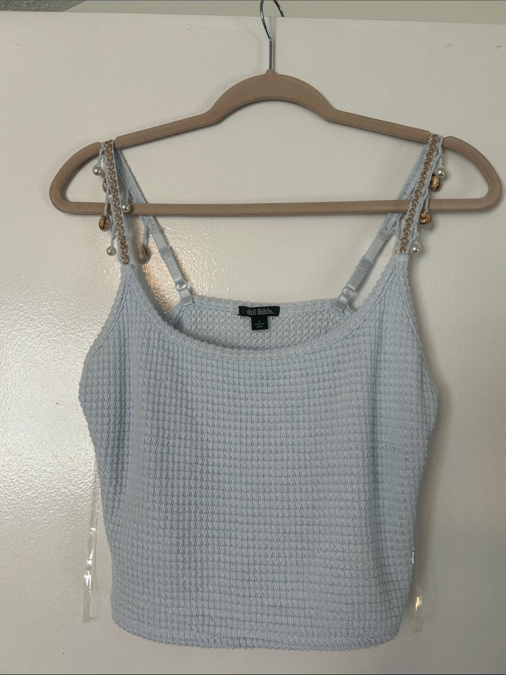Wild Fable Pale Blue Waffle-Knit Camisole with Shell Beaded Straps